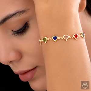 PRAO Multicoloured <b>Crystal</b> Hearts Bangle Elegant and Stylish Bracelet - Product Image 3
