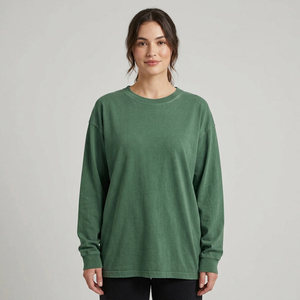 T-shirt décontracté à manches longues 100 % coton pour femme, coupe oversize avec épaules tombantes - Product Image 6