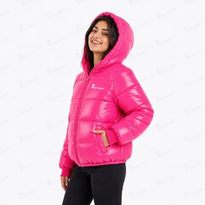 Chaqueta Acolchada Rosa para Mujer Tiierwear, con Capucha, Manga Larga, Cierre de Cremallera, Color Sólido, Relleno de Poliéster - Product Image 2