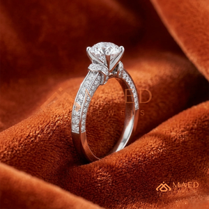 Round Cut Moissanite Engagement <b>Ring</b> 925 Silver <b>Split</b> Shank Pave Band Wedding <b>Ring</b> Diamond Look Jewelry - Product Image 2