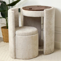 Ensemble coiffeuse moderne avec chaise rembourrée et miroir rond rabattable avec rangement, mobilier de chambre