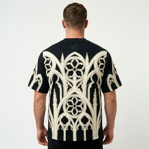เสื้อยืดคอกลมโอเวอร์ไซส์แขนสั้นผู้ชาย ลายตัดต่อ สตรีทแวร์ พิมพ์ลายได้ตามต้องการ ผ้าฝ้ายพรีเมียม สวมใส่สบาย - Product Image 2