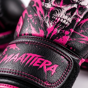 Gants d'entraînement de boxe personnalisés noir et rose avec imprimé éclaboussures, support de poignet rembourré, maille respirante, fabricant OEM - Product Image 5