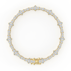 Sofisticada pulsera de tenis con diamantes de corte redondo y baguette alternados, en oro de 14k y 18k, con diseño de eslabones rítmicos. - Product Image 5