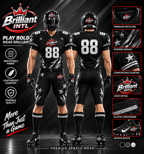 Ensemble de maillots de football américain noirs respirants et légers en polyester/coton, uniforme de rugby, vêtements d'équipe personnalisés, vêtements d'entraînement et de match - Product Image 1