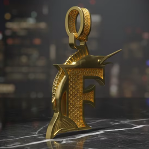 Colgante Personalizado con Letra F en Forma de Pez, Chapado en Oro de Dos Tonos 925, con Diamantes Micro Pavé y Acabado Pulido - Product Image 3