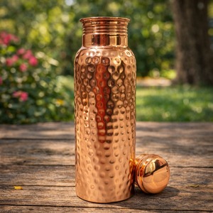 Wholesale Pure <b>Copper</b> <b>Bottle</b> for <b>Drinking</b> Water Hammered Finish Design Leak Proof Reusable Metal <b>Bottle</b> - Product Image 2