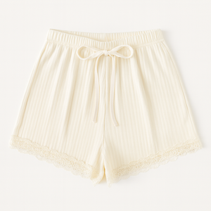 Ensemble de shorts décontractés élégants pour femmes, en tricot côtelé avec bordure en dentelle, taille haute, pour l'été, fabrication OEM ODM, marque privée - Product Image 3
