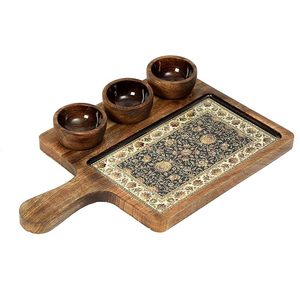 Plateau de service artisanal en bois pour collations et condiments avec mosaïque décorative pour la décoration de table à manger - Product Image 3