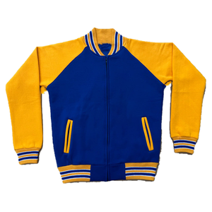 Chaqueta Bomber de Invierno SGRho Azul Rey de Forro Polar con Letras de Chenilla Personalizadas, Mangas de Cuero y Bordado, con Calefacción - Product Image 1