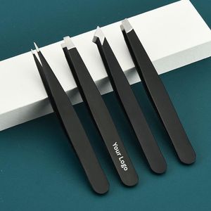 Pinzas Clásicas para Cejas al por Mayor de Fábrica, 4 Estilos, Inclinadas y Puntiagudas, de Acero Inoxidable Negro - Product Image 1