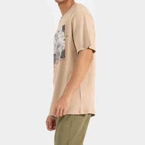 T-shirt à manches longues pour homme, beige, grande taille, design uni, logo sur le devant, impression photo florale, jersey en coton décontracté - Product Image 2
