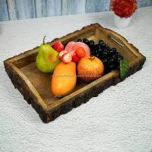 Plateau rectangulaire en bois rainuré à la main, texture artistique, design élégant pour le service, plateau sculpté à motif ondulé, collection haut de gamme artisanale - Product Image 1