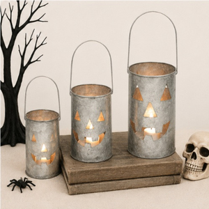 Set of 3 Galvanized Metal Jack-o-<b>Lantern</b> Pumpkin Decorative Halloween <b>Candle</b> Holder <b>Lanterns</b> Indoor Outdoor Party Home Decor - Product Image 4