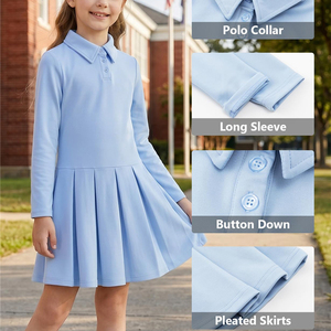 Robe polo à manches longues pour filles, robe plissée, 95% polyester, 5% élasthanne, uniforme scolaire pour enfants - Product Image 5