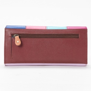Unisex Genuine Cowhide Leather <b>Wallet</b> with Malty Color Card Holder Zipper Closure-Patchwork Design - Product Image 2