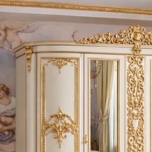 Elegant Classic <b>Wardrobe</b> European Style Double Mirror Door Solid Mahogany Wood Ivory Gold Luxury Bedroom Furniture Customized - Product Image 4