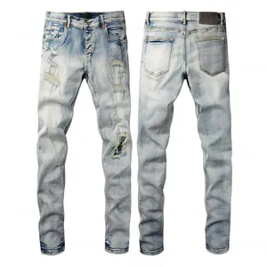 กางเกงยีนส์ทรงสลิมฟิตสไตล์ไบค์เกอร์สำหรับผู้ชาย ขายส่ง - Product Image 1
