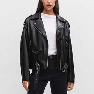 Elegant Women Fashion <b>Genuine</b> <b>Leather</b> <b>Jacket</b> Winter Warm Custom Size Sheepskin Cowhide <b>Leather</b> <b>Jacket</b> OEM Factory Pakistan Made - Product Image 4