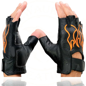Guantes sin dedos Samroz Sports para hombre, negros con bordado de llamas - Product Image 4