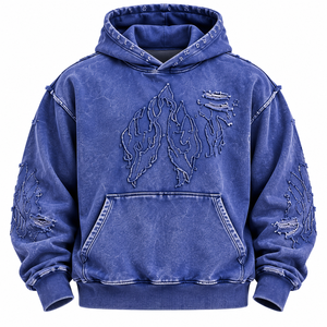 Men Acid Wash Hooded Pullover Sweatshirt Oversized Boxy Knitted <b>Hoodie</b> Streetwear Custom OEM - Product Image 6