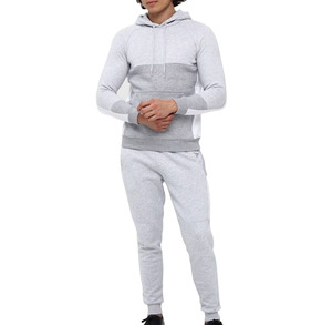 Men's Grey <b>Colour</b> <b>Block</b> Hooded Tracksuit Set Cotton Fleece Sweat Suit Casual Sportswear Custom Logo Manufacturer in Pakistan - Product Image 1