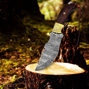 Cuchillo de Hoja Fija de Acero de Damasco con Mango de Madera, Cuchillo Táctico para Supervivencia, Caza, Camping y Actividades al Aire Libre - Product Image 5