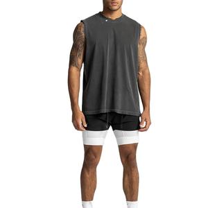 เสื้อกล้ามผู้ชายแขนกุดผ้าฝ้ายชุดกีฬาซักกรดสำหรับยิมกีฬาอินเทรนด์โลโก้ตามสั่ง - Product Image 6