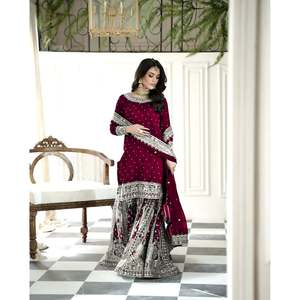 Fancy Top-Gharara y Dupatta Set con Secuencia de bordado pesado Trabajo Ropa y accesorios musulmanes tradicionales - Product Image 2