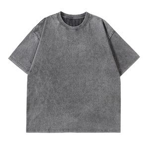 T-shirt vintage personnalisé en jersey épais délavé à l'acide, en coton peigné, col côtelé, épaules tombantes, coupe oversize, grande taille, style streetwear - Product Image 1