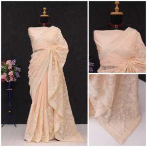 Indian Ethnic Wear Tabby Organza Silk with Sequence Multi Embroidery Work Piping Border Saree with Diamond Satin Silk Blouse - Product Image 6