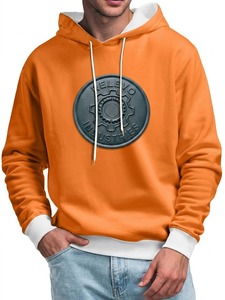 Custom Logo <b>Men's</b> <b>Orange</b> Hooded <b>Sweatshirt</b> Front Print Solid Fleece Knitted Regular Fit Spring - Product Image 1
