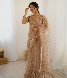 Indian Traditional Ethnic Partywear Saree with Sequins Work for Wedding Occasion and Festive Function for Women Fancy Outfit - Product Image 1