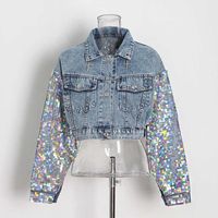 Blousons en jean pour hommes de haute qualité en peau de mouton respirante, coupe courte, tendance, délavés, à sequins, bleus