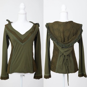 Sudadera con Capucha de Algodón con Volantes de Encaje para Mujer, Estilo Bohemio Victoriano, Top Ligero para Festival, Camisa Romántica de Estilo Éterico y de Hada - Product Image 1