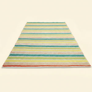 Tapis en laine tissé plat rayé vert turquoise jaune Sorbet Tropical, écologique, antidérapant, fait main, à poils épais, pour - Product Image 2