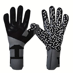 Football Goalkeeper Gloves <b>Full</b> Finger Black Gray Non <b>Slip</b> Hook And Loop Closure Unisex Breathable Protective - Product Image 1