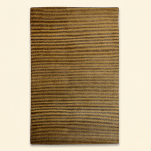 Tapis en laine tufté à la main marron moutarde à fines rayures dorées, moderne, antidérapant, écologique, épais, pour salon - Product Image 1