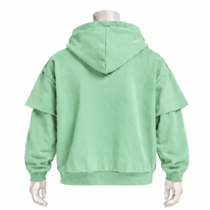 Mint Green Double Layer Hoodie Oversized Short Sleeve Overlay Long Sleeve Pullover <b>Vintage</b> Streetwear Casual Hooded <b>Sweatshirt</b> - Product Image 2