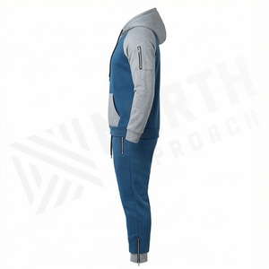 Men's Color Blocking Hooded Tracksuit Full Sleeve Casual Sportswear Set <b>Blue</b> Gray Breathable Polyester Cotton Autumn Wear - Product Image 3