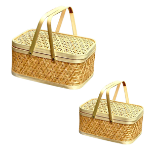 Cesta de Regalo de Bambú Personalizable, Cesta de Frutas de Mimbre Natural con Asa, Decoración para el Hogar, Artesanía de Vietnam - Product Image 1