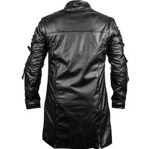 Unisex Burgundy PU Leather Regular Biker <b>Jacket</b> Stand Collar Zipper Closure Solid Color Windproof <b>Gothic</b> Moto Style Winter Wear - Product Image 6