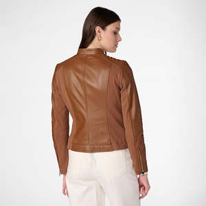 Classic New Design Women's Winter Leather Jacket High Quality Breathable Tanned Solid Satin <b>Fabric</b> Nylon and Linen <b>Lining</b> - Product Image 6