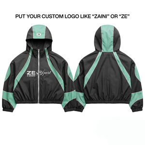 Mens <b>Windbreaker</b> Jacket 110 GSM Premium Polyester <b>Black</b> Mint Green Contrast Panel Hooded Custom Sublimation Logo - Product Image 1