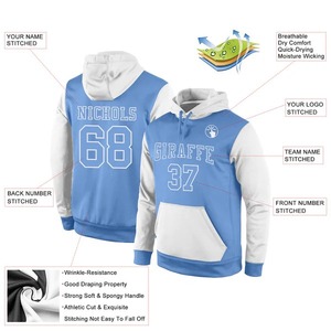 Sudadera Deportiva Personalizada Azul Claro y Blanca, Sudadera con Capucha Holgada, Transpirable, de Algodón y Felpa, para Gimnasio, Entrenamiento y Atletismo - Product Image 2