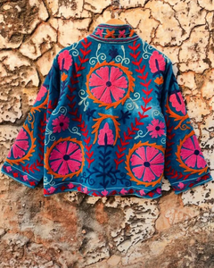 Timeless Charm <b>Velvet</b> Suzani Jacket Blue Embroidered Traditional Craftsmanship - Product Image 1
