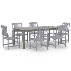 Juego de comedor de jardín duradero de siete piezas, madera de acacia maciza gris, duradero y elegante - Product Image 2