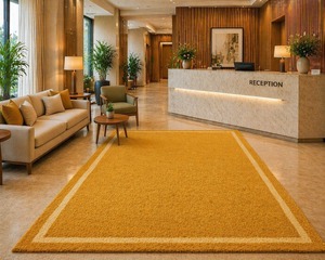 Alfombra Moderna de Lana Amarillo Mostaza con Borde, Hecha a Mano, Antideslizante, Apta para Mascotas, de Pelo Corto, Minimalista, para Sala de Estar y Dormitorio - Product Image 4