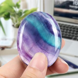 Natural Rainbow Fluorite Large Palm Worry Stones Carved Folk <b>Art</b> Multicolor Crystal Gemstone Home Decor Pocket <b>Stone</b> Wholesale - Product Image 3