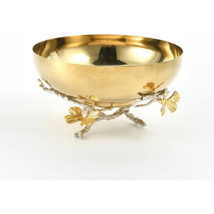 Tazón de Metal de Estilo Impresionante con Base de Ramas Florales, Acabado Dorado Pulido, Vajilla para Bodas y Hogar, Tazones Decorativos para Regalo - Product Image 1